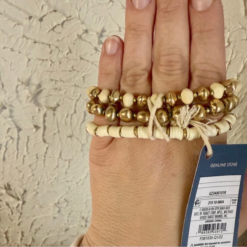 Universal Thread Gold and Tan Beaded Bracelet Trio - Picture 4 of 5